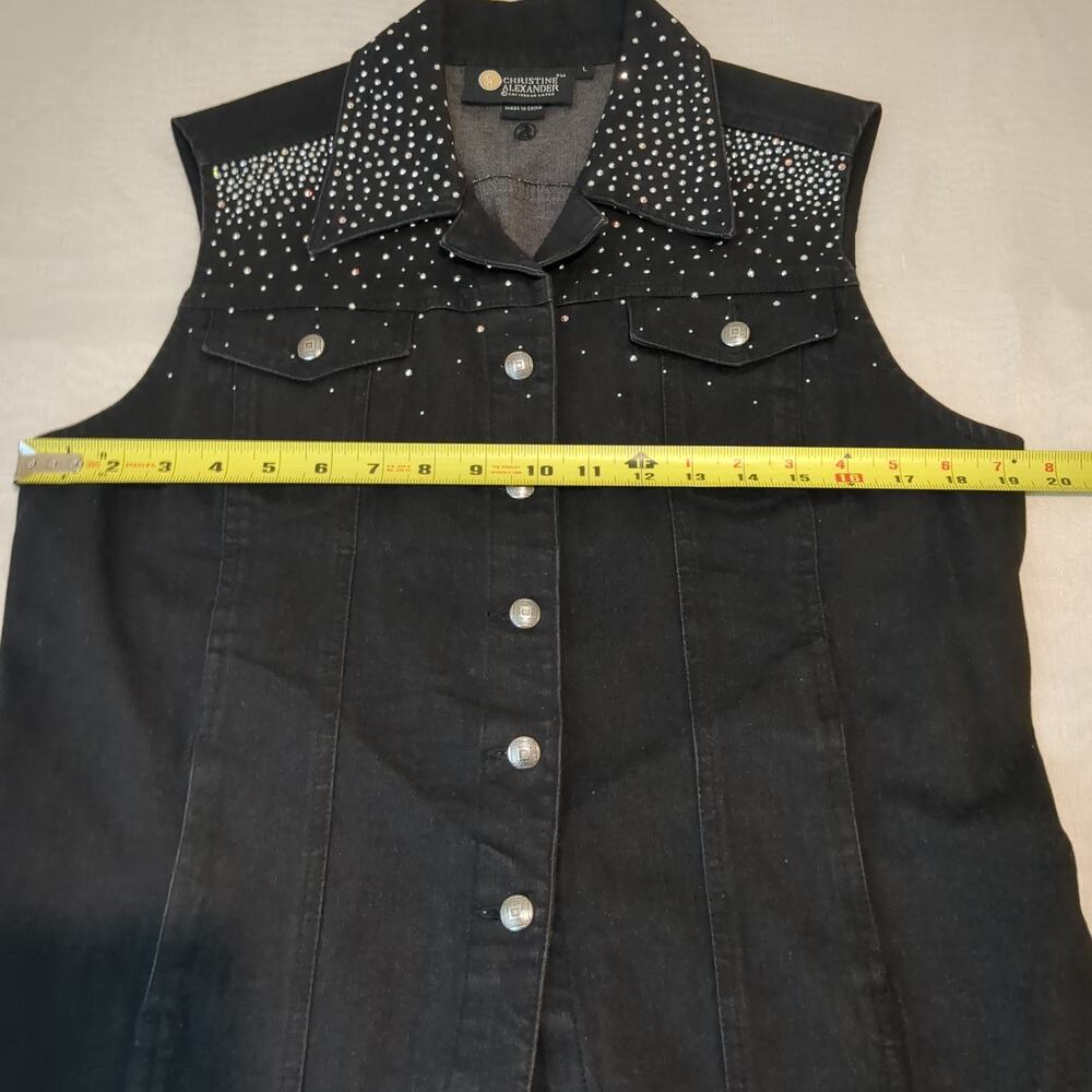 Christine Alexander Black Denim Bling Vest Crystal Rhinestones Studs Large - Picture 10 of 13